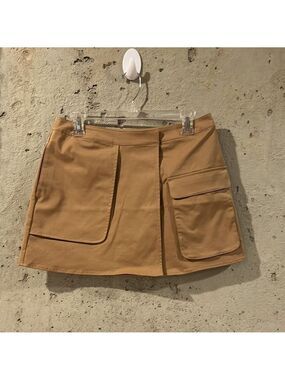 Open Edit Tan Wrap Mini Skirt with Pockets - Size M